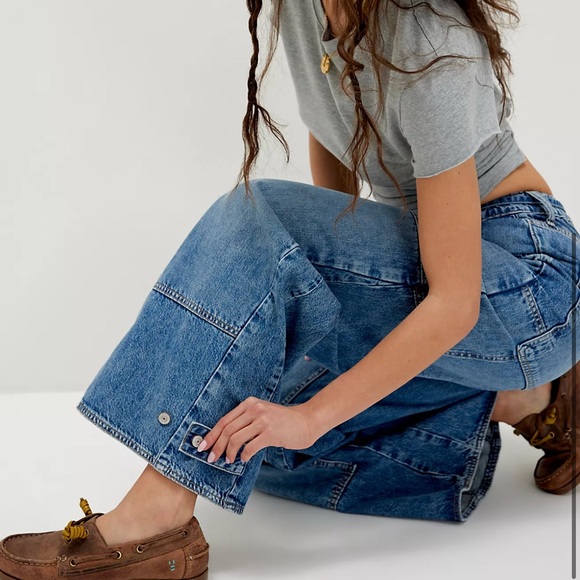 We The Free People CRVY Outlaw Wide Leg Jeans Denim Size Large Drizzle - Picture 3 of 16